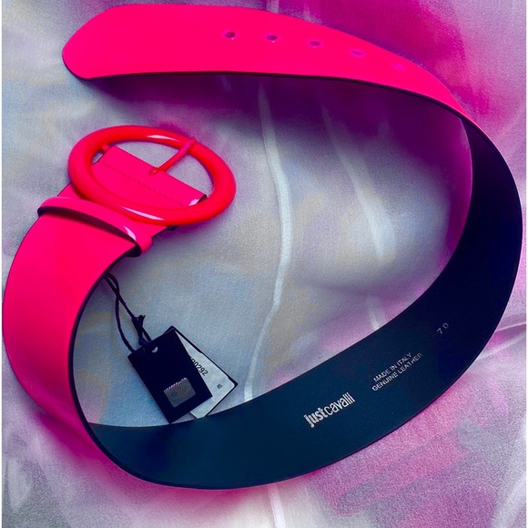 Roberto Cavalli patent leather Barbie pink neon wide waist belt adjustable - Picture 2 of 10